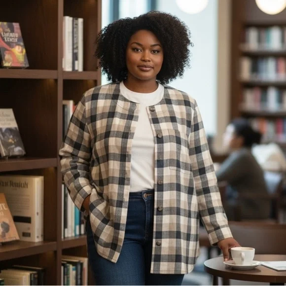 ORVIS 100% IMPORTED LINEN CASUAL CLASSIC BLUE&TAN PLAID BLAZER JACKET SZ 14 - Picture 1 of 14